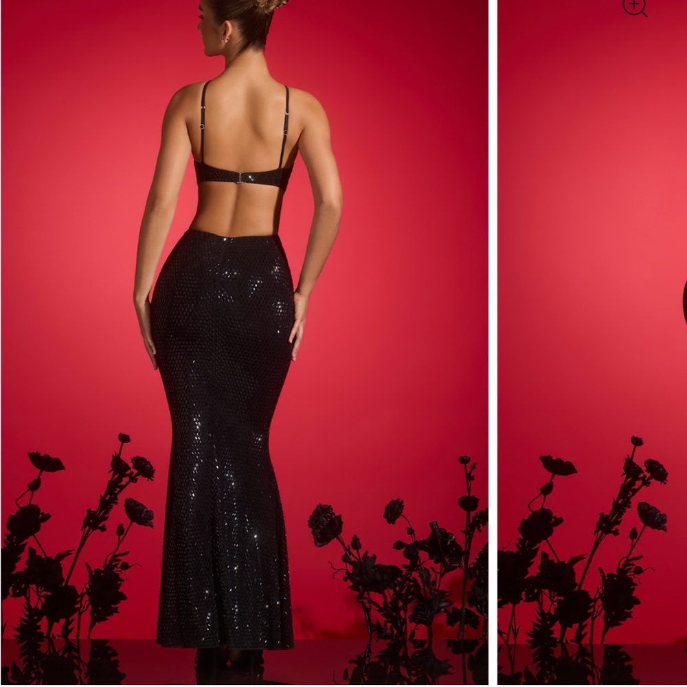 Oh Polly Black Embellished Halter Dress - Picture 3 of 5